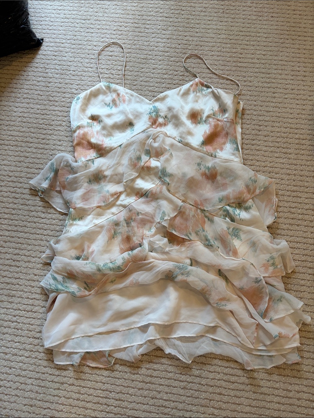LoveShackFancy Cream Floral Ruffle Mini Dress